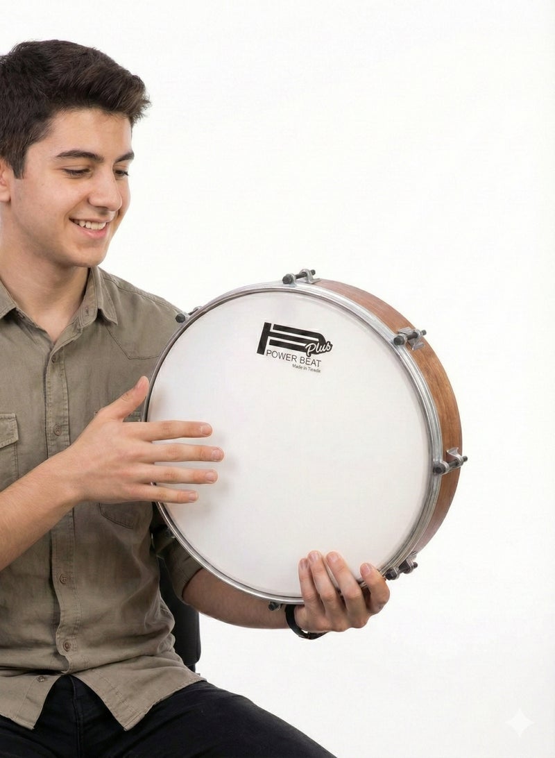 باور بيت طبلة مصريه ذات إطار خشبي عالية الجودة، طبلة ، طبلة إيقاع يدوية برأس بلاستيكي 40 سم - Image 3